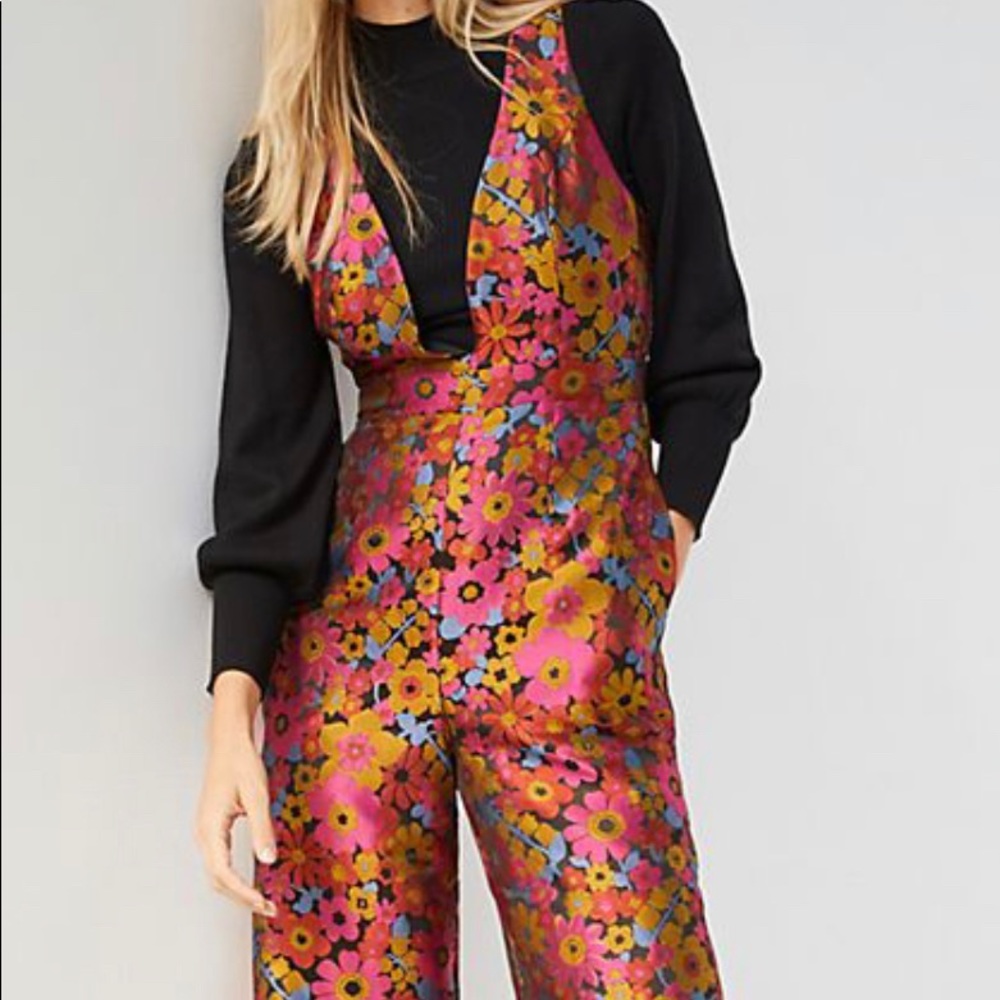 Anthropologie Pink & Gold Floral Jumpsuit
